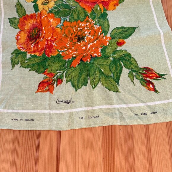 Vintage Lamont 100% Irish Linen Tea Towel Floral Green Kitchen Decor Rustic - Picture 3 of 6